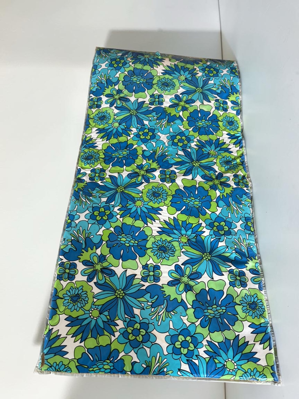 Vintage 60s 70s Flower Power Padded Mat Cushion Blue Green Floral Retro